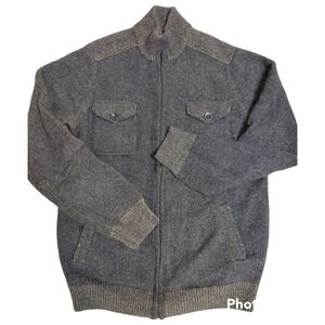 Pronto Uomo 100% Wool Full Zip Sweater Jacket - Mens Large - Charcoal Blue